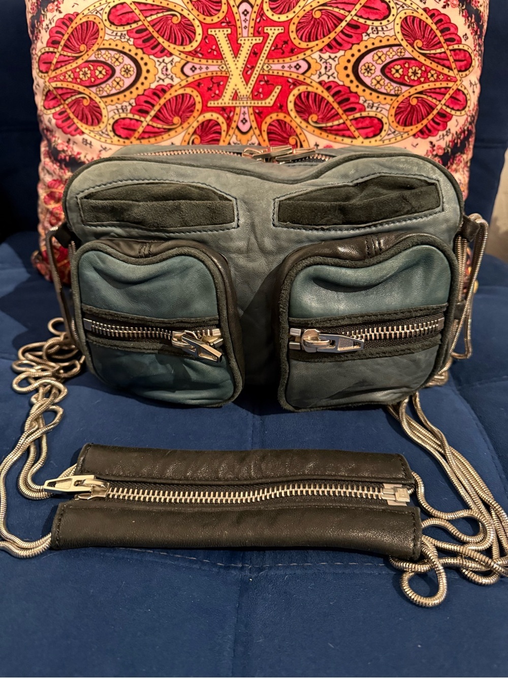 Alexander Wang Teal Multi-Pocket Crossbody Bag with Chain Strap